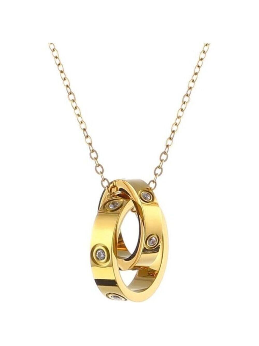 Women's Stainless Steel Necklace -18K Gold Women's Necklace, Gold Interlocking